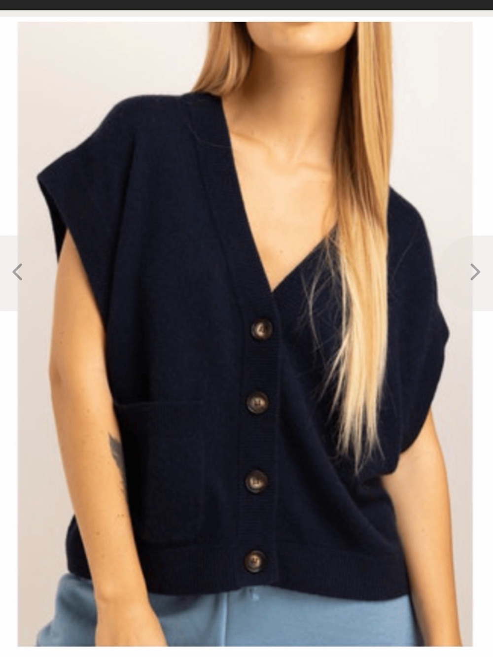 CRUSH Navy Blue Cashmere Palm Cropped Cardigan / Vest.